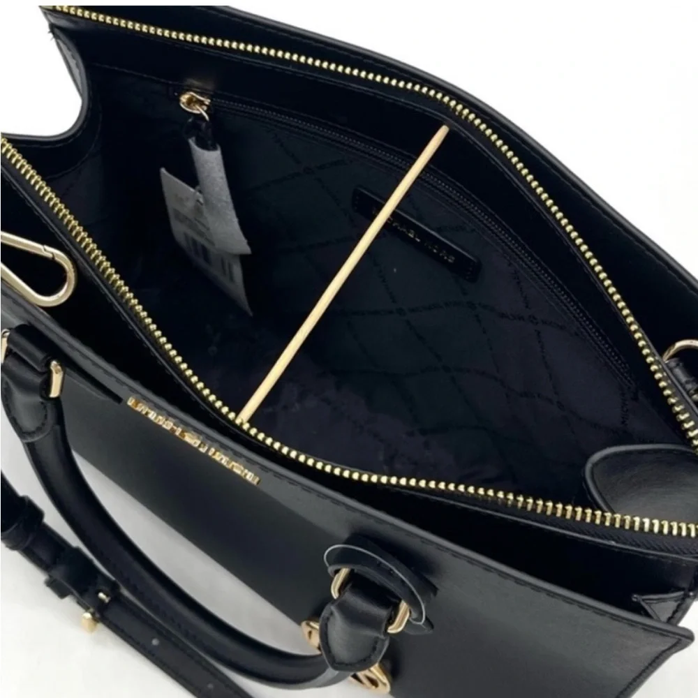 Michael Kors Sheila Medium Center Zip Satchel Crossbody Bag Black